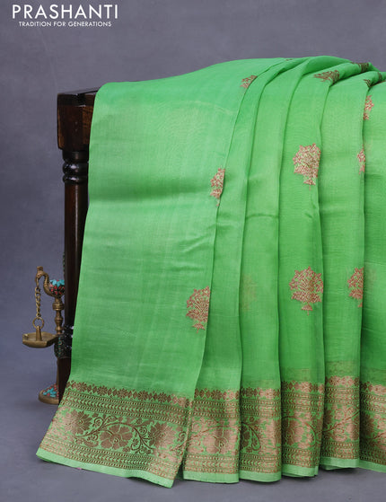 Banarasi organza silk saree light green with thread & zari woven buttas and banarasi style border