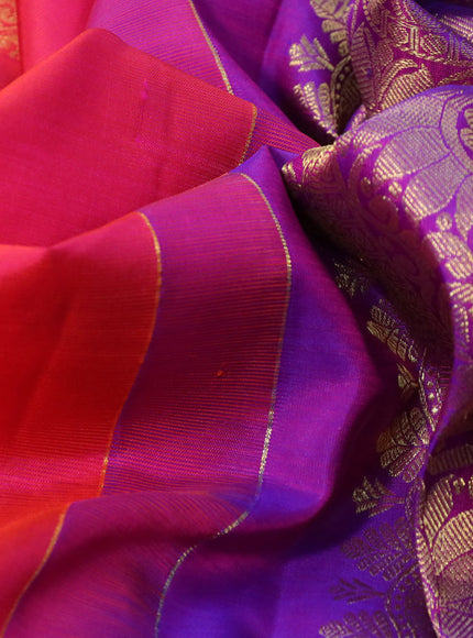 Pure kanchipuram silk saree dual shade of pink and dual shade of purple with zari woven buttas and annam zari woven border