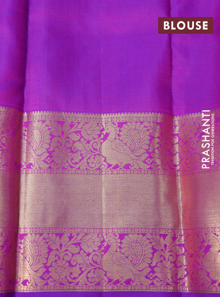 Pure kanchipuram silk saree dual shade of pink and dual shade of purple with zari woven buttas and annam zari woven border