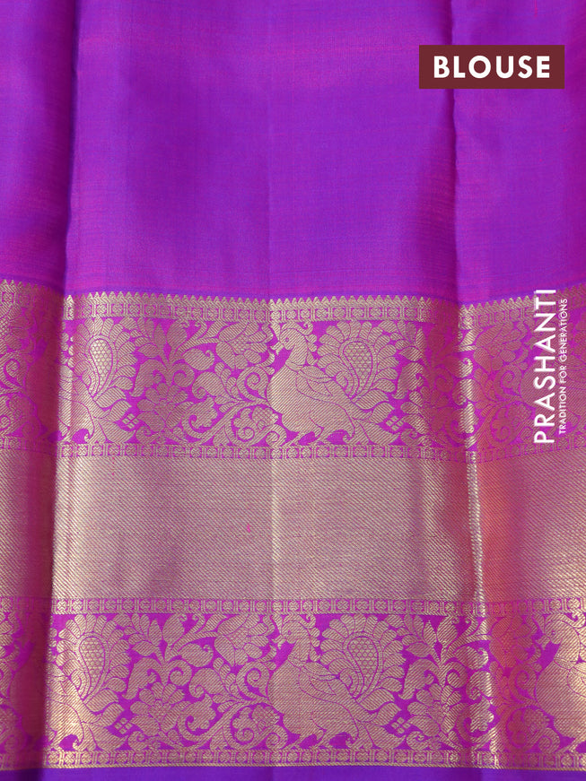 Pure kanchipuram silk saree dual shade of pink and dual shade of purple with zari woven buttas and annam zari woven border