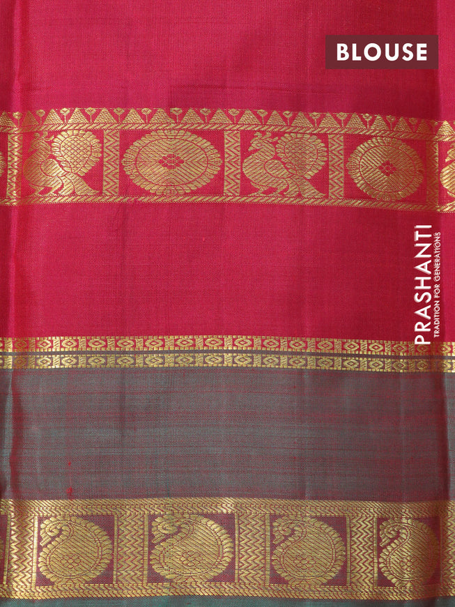 Pure kanchipuram silk saree dark sandal and maroon green with annam zari woven buttas and rettapet zari woven border