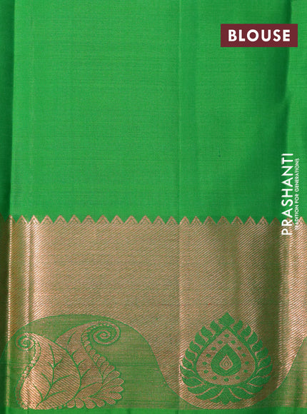 Pure kanchipuram silk saree pink and light green with copper zari woven buttas and copper zari woven border