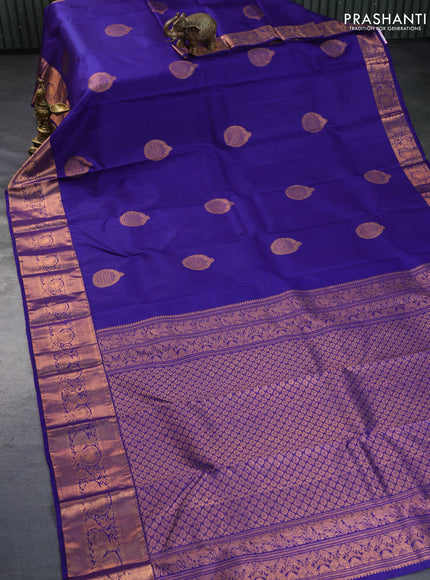 Pure kanchipuram silk saree blue with copper zari woven buttas and copper zari woven annam border