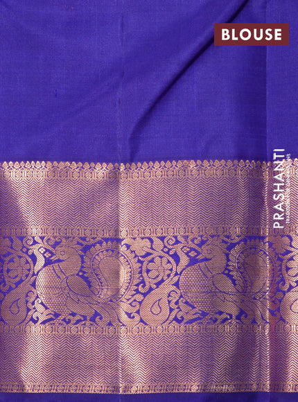 Pure kanchipuram silk saree blue with copper zari woven buttas and copper zari woven annam border