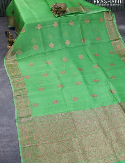 Banarasi organza silk saree light green with thread & zari woven buttas and banarasi style border