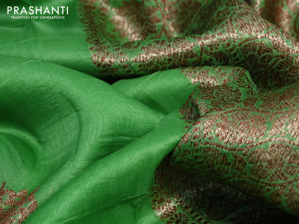 Banarasi organza silk saree light green with thread & zari woven buttas and banarasi style border