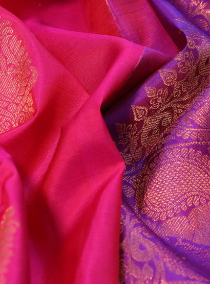 Pure kanchipuram silk saree pink and dual shade of blue with copper zari woven buttas and copper zari woven annam border