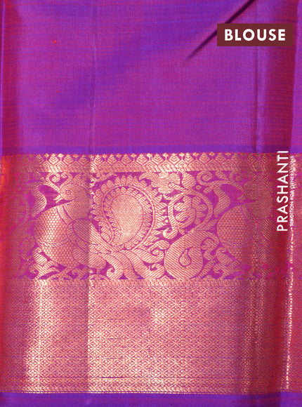 Pure kanchipuram silk saree pink and dual shade of blue with copper zari woven buttas and copper zari woven annam border