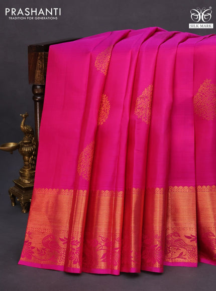 Pure kanchipuram silk saree pink with copper zari woven buttas and zari woven border