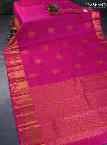 Pure kanchipuram silk saree pink with copper zari woven buttas and zari woven border