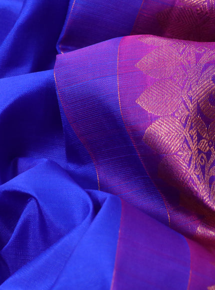 Pure kanchipuram silk saree royal blue and dual shade of purple with copper zari woven buttas and copper zari woven annam border