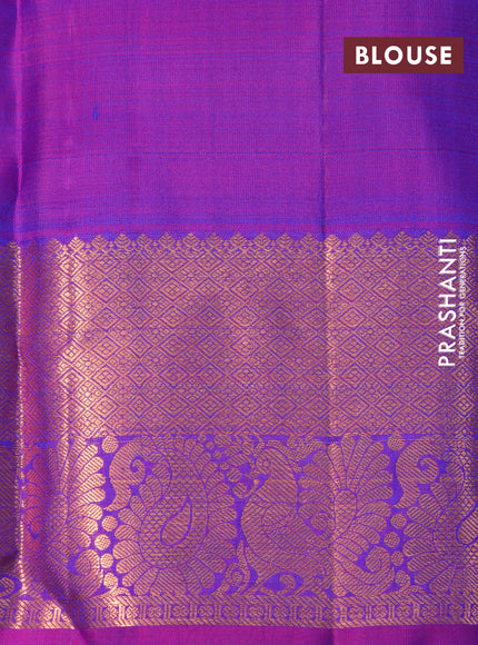 Pure kanchipuram silk saree royal blue and dual shade of purple with copper zari woven buttas and copper zari woven annam border