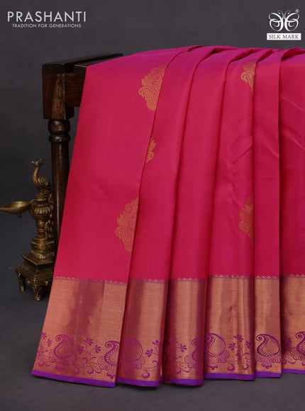 Pure kanchipuram silk saree pink and dual shade of purple with copper zari woven buttas and copper zari woven border