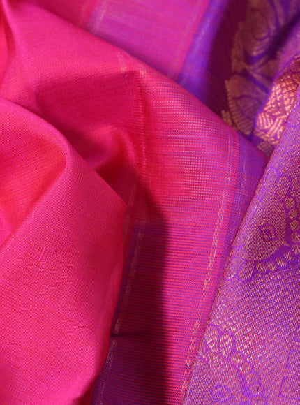 Pure kanchipuram silk saree pink and dual shade of purple with copper zari woven buttas and copper zari woven border