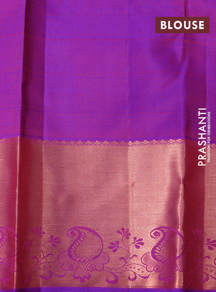 Pure kanchipuram silk saree pink and dual shade of purple with copper zari woven buttas and copper zari woven border