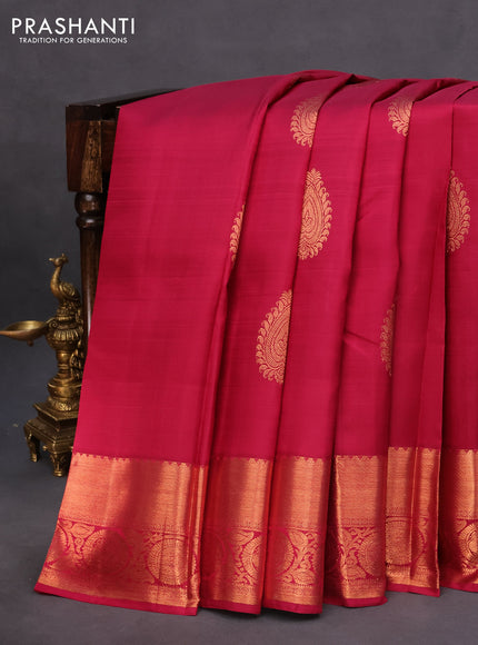 Pure kanchipuram silk saree dark pink with copper zari woven buttas and copper zari woven border