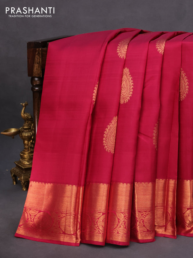 Pure kanchipuram silk saree dark pink with copper zari woven buttas and copper zari woven border