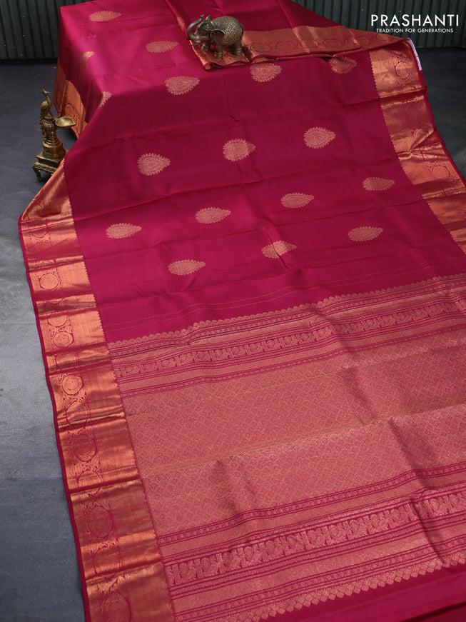 Pure kanchipuram silk saree dark pink with copper zari woven buttas and copper zari woven border