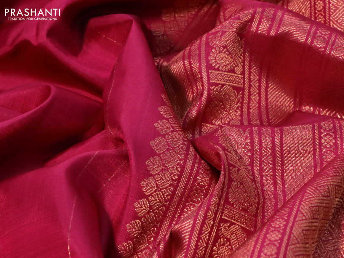 Pure kanchipuram silk saree dark pink with copper zari woven buttas and copper zari woven border