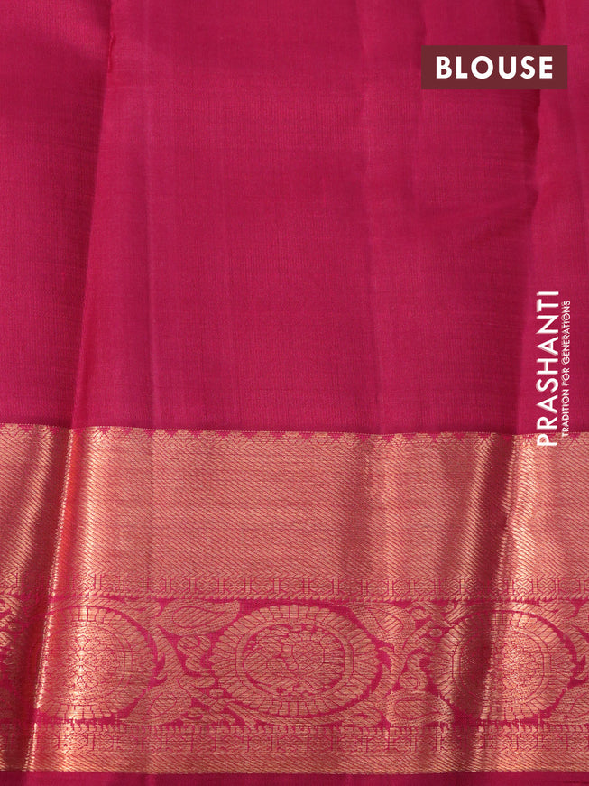 Pure kanchipuram silk saree dark pink with copper zari woven buttas and copper zari woven border