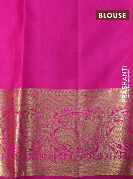 Pure kanchipuram silk saree green and pink with allover thread weaves & zari buttas and zari woven annam border