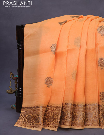 Banarasi organza silk saree pale orange with thread & zari woven buttas and banarasi style border