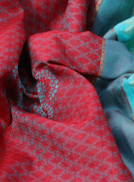 Pure kanchipuram silk saree maroon and teal blue with allover thread weaves & buttas and long zari woven border