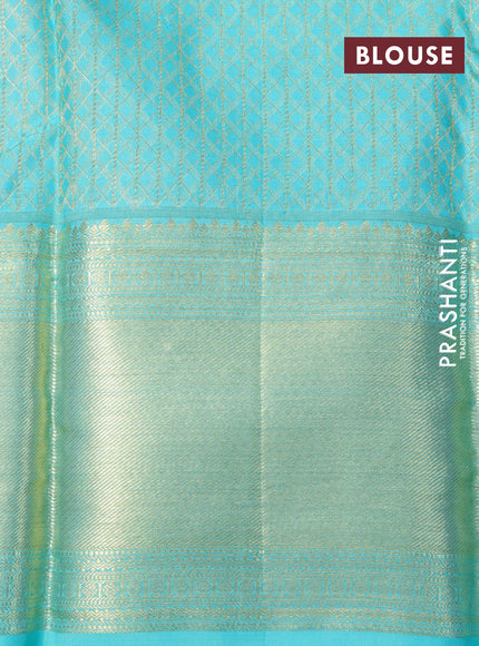 Pure kanchipuram silk saree maroon and teal blue with allover thread weaves & buttas and long zari woven border