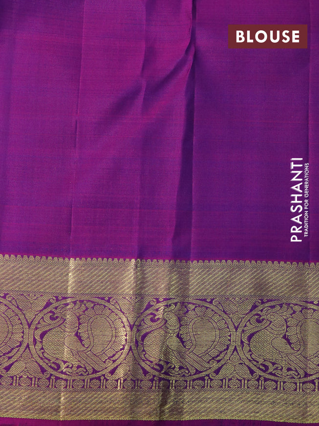 Pure kanchipuram silk saree green and magenta pink with allover thread weaves & zari buttas and zari woven annam border