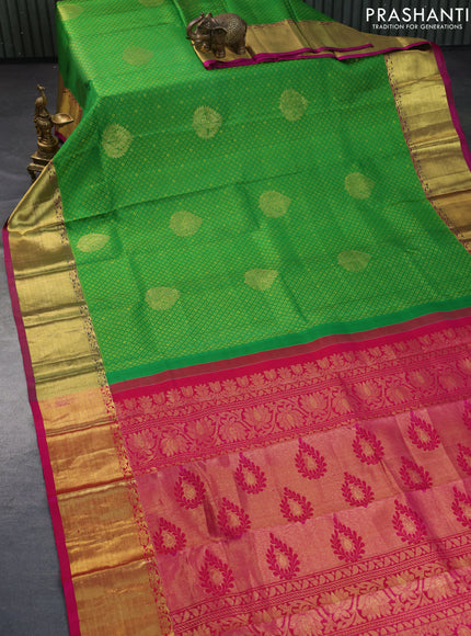 Pure kanchipuram silk saree green and pink with allover thread weaves & zari buttas and zari woven border