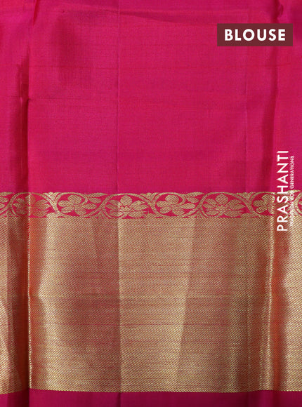 Pure kanchipuram silk saree green and pink with allover thread weaves & zari buttas and zari woven border