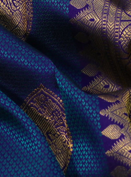 Pure kanchipuram silk saree blue and teal greeen shade with allover self emboss & zari buttas and zari woven border