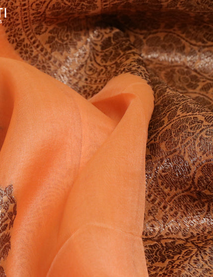 Banarasi organza silk saree pale orange with thread & zari woven buttas and banarasi style border