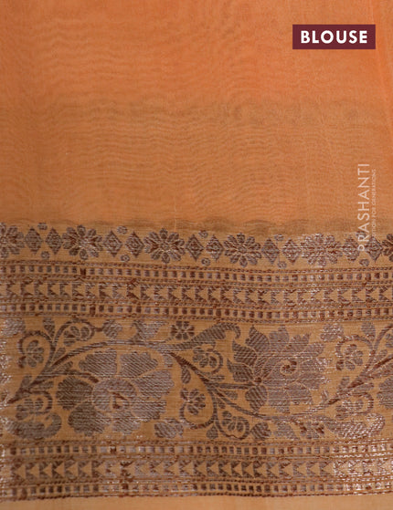 Banarasi organza silk saree pale orange with thread & zari woven buttas and banarasi style border