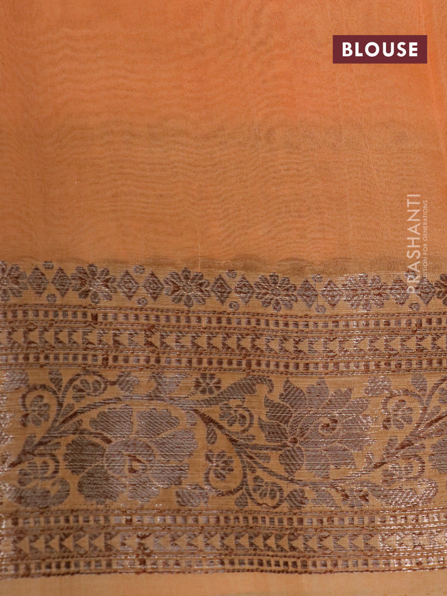 Banarasi organza silk saree pale orange with thread & zari woven buttas and banarasi style border