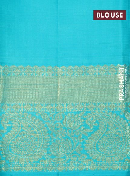 Pure kanchipuram silk saree purple and teal blue with allover thread weaves & zari buttas and zari woven border