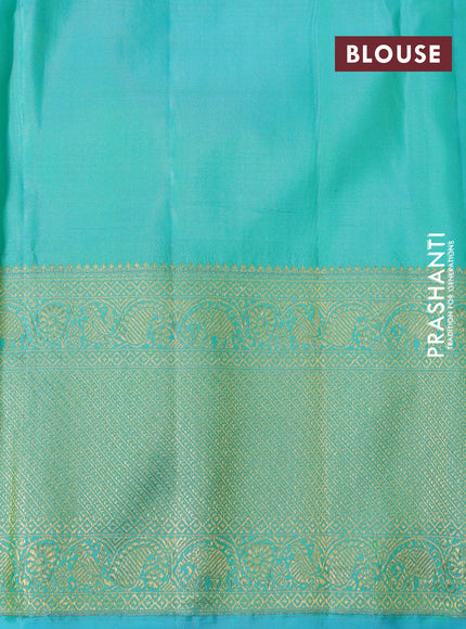 Pure kanchipuram silk saree teal blue shade with allover self emboss & zari buttas and zari woven border