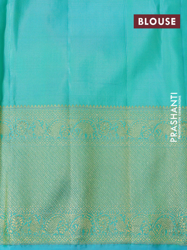 Pure kanchipuram silk saree teal blue shade with allover self emboss & zari buttas and zari woven border