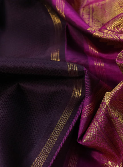 Pure kanchipuram silk saree deep jamun shade and purple with allover self emboss & zari buttas and long annam zari woven border