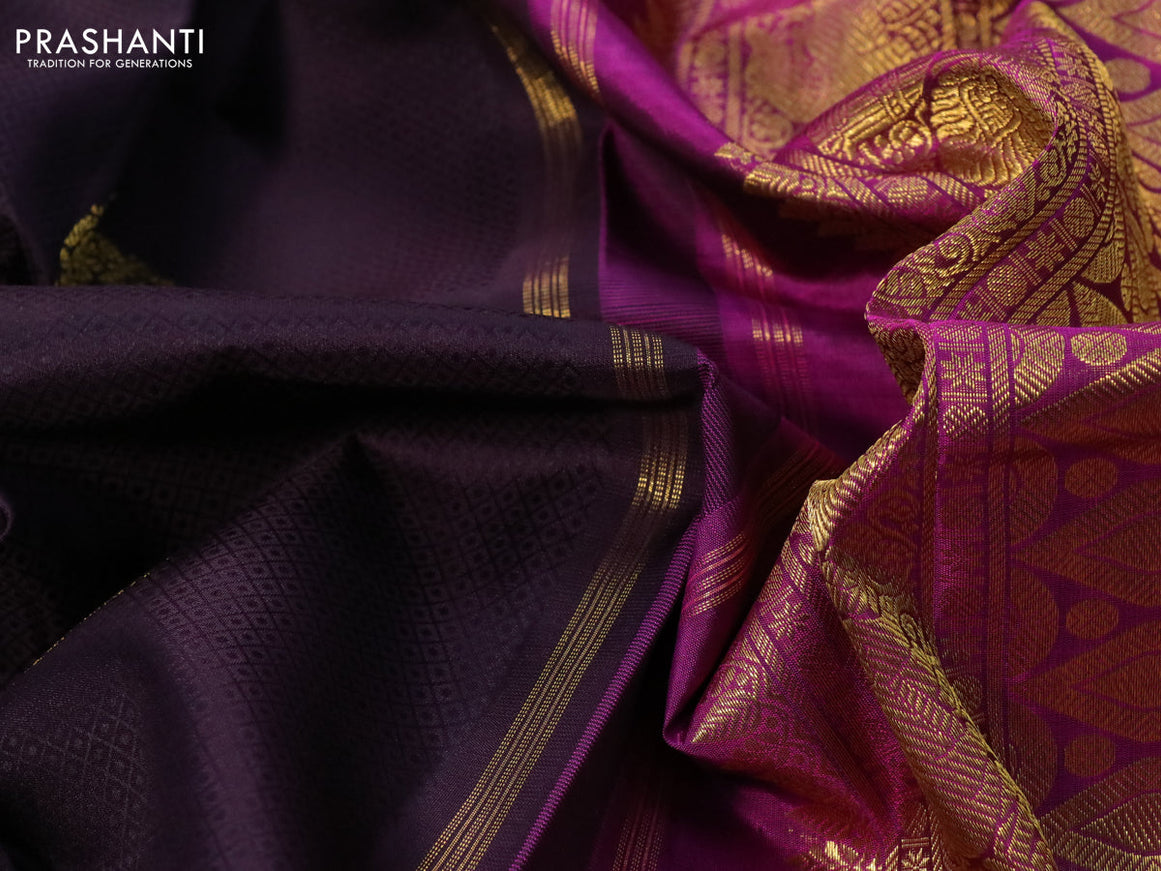 Pure kanchipuram silk saree deep jamun shade and purple with allover self emboss & zari buttas and long annam zari woven border