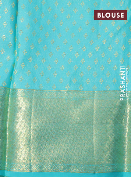 Pure kanchipuram silk saree maroon and teal blue with allover floral thread weaves and zari woven border