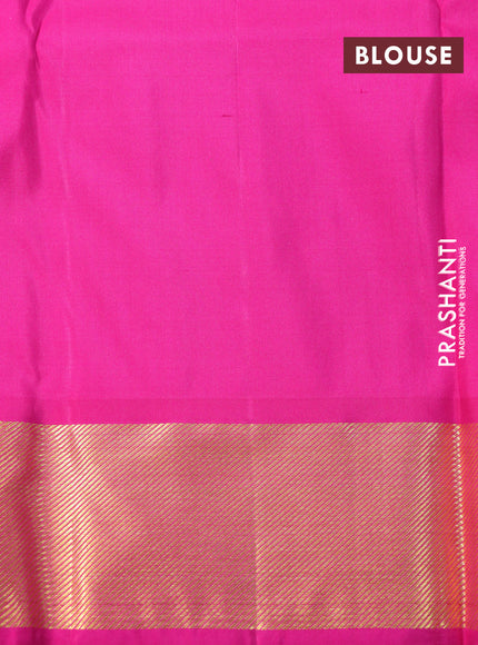 Pure kanchipuram silk saree green and pink with allover self emboss and long rich zari woven border