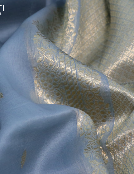 Banarasi organza silk saree grey shade with zari woven buttas and zari woven border