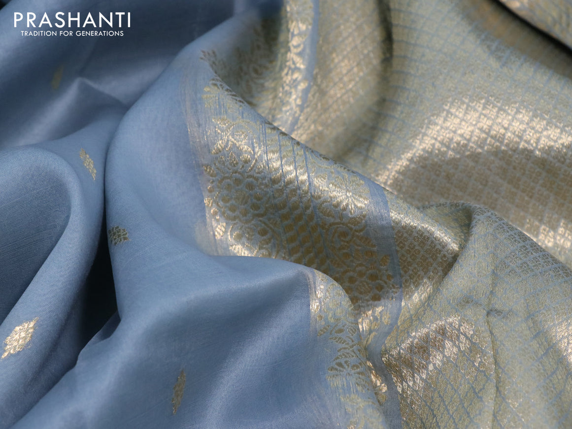 Banarasi organza silk saree grey shade with zari woven buttas and zari woven border