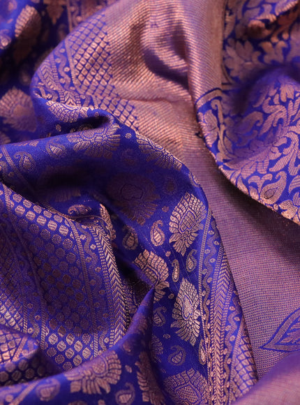 Pure kanchipuram silk saree blue with allover copper zari woven brocade weaves and copper zari woven border