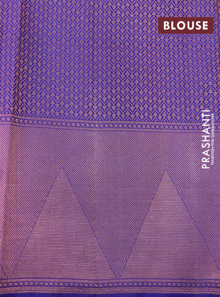 Pure kanchipuram silk saree blue with allover copper zari woven brocade weaves and copper zari woven border