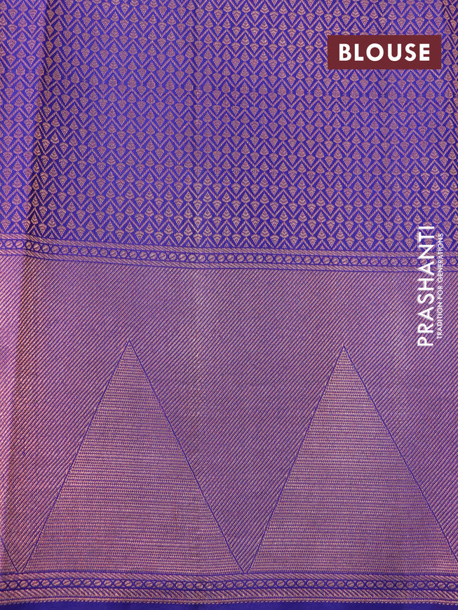 Pure kanchipuram silk saree blue with allover copper zari woven brocade weaves and copper zari woven border