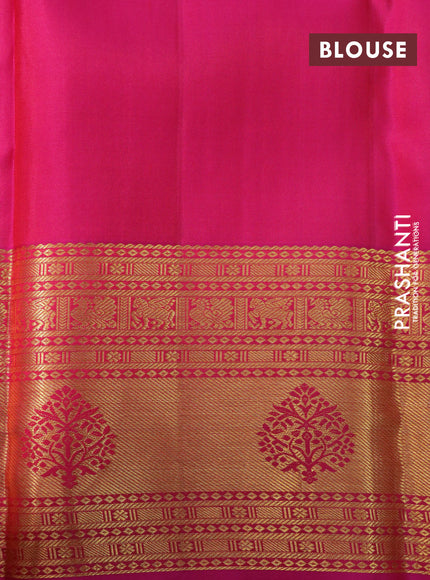 Pure kanchipuram silk saree dual shade of green and pink with allover zari woven butta weaves and rich zari woven border