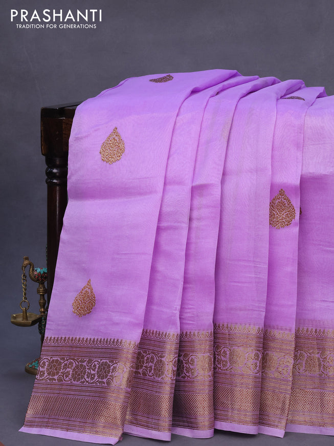 Banarasi organza silk saree lavender with thread & zari woven buttas and banarasi style border