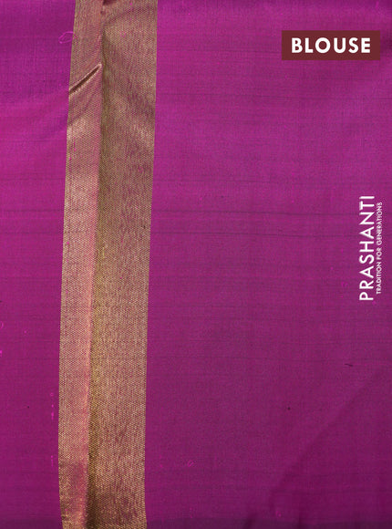 Pure kanchipuram silk saree green and purple with plain body and temple design zari woven simple border